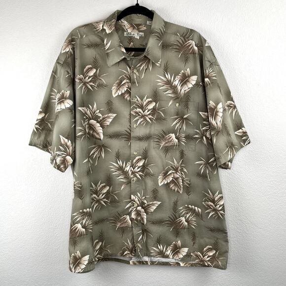 Batik Bay Green Hawaiian Leaf Print Cotton Button Front Short Sleeve Shirt XXL - Picture 12 of 13